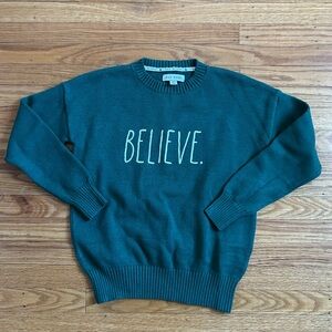 Rae Dunn Green Believe Crewneck Sweater size PS